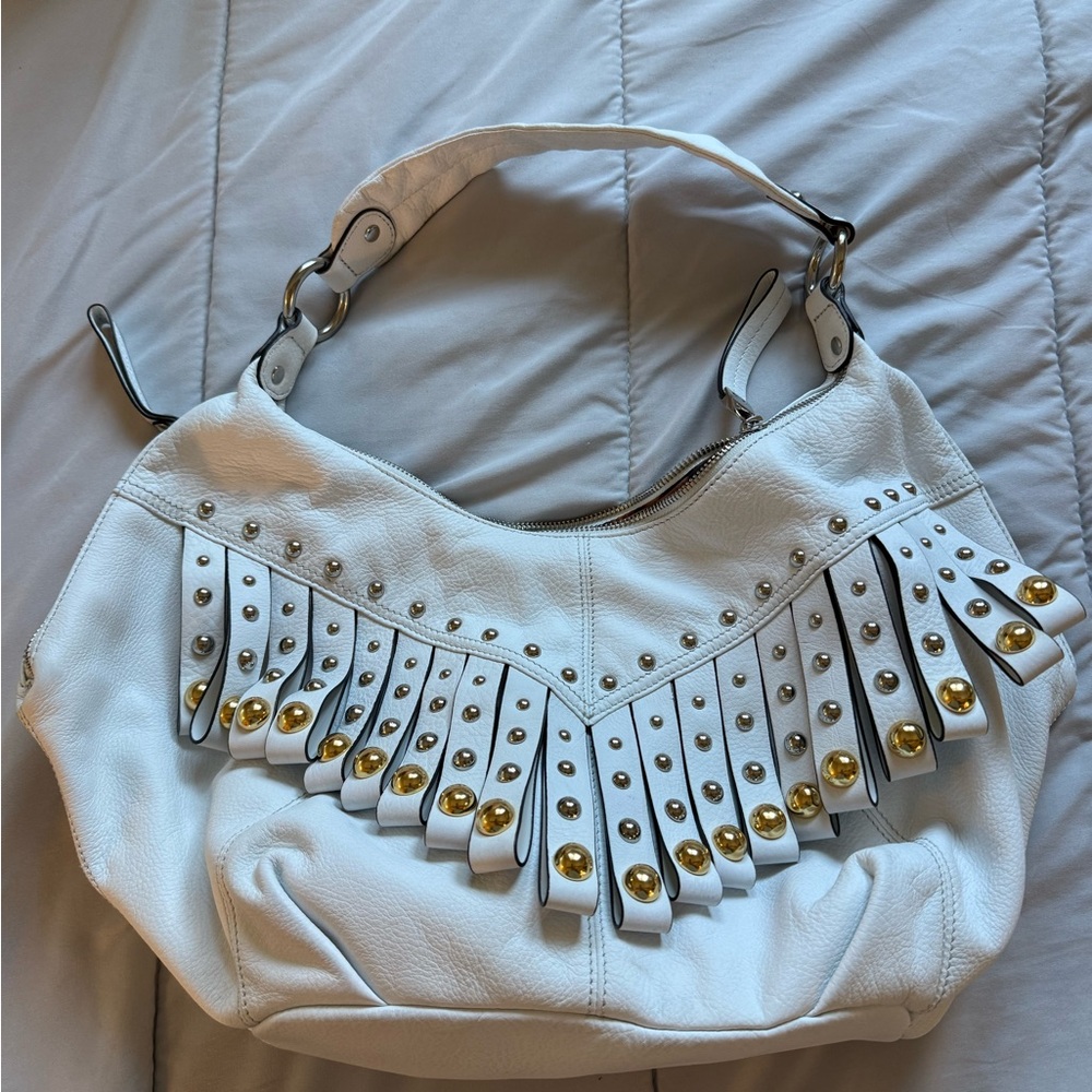 b. makowsky White with Silver & Gold Studded Hobo Bag - LIKE NEW - Picture 2 of 8